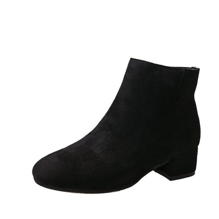 Women's Suede Block-Heel Ankle Heeled Boots Square-Toe Zip-Up