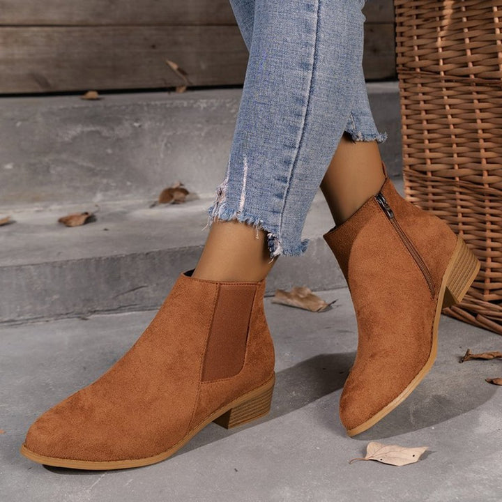 Women's Suede Block-Heel Pointed-Toe Ankle Heeled Boots