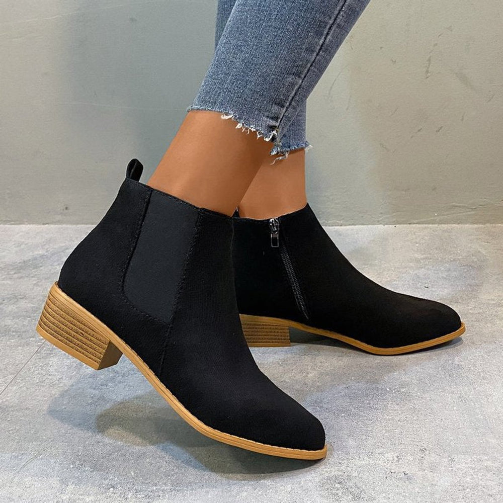 Women's Suede Block-Heel Pointed-Toe Ankle Heeled Boots