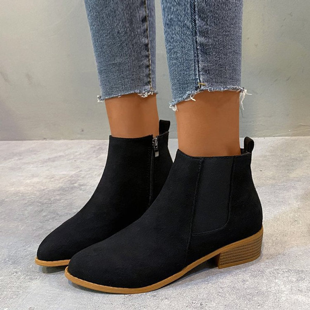 Women's Suede Block-Heel Pointed-Toe Ankle Heeled Boots