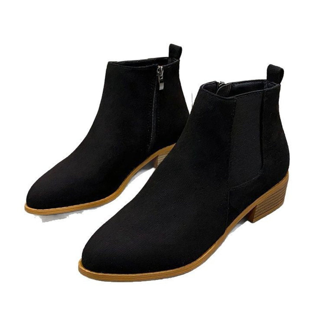 Women's Suede Block-Heel Pointed-Toe Ankle Heeled Boots