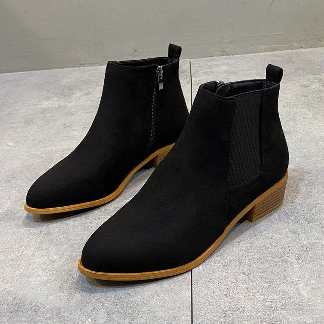 Women's Suede Block-Heel Pointed-Toe Ankle Heeled Boots