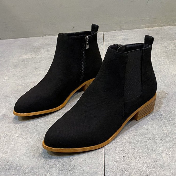Women's Suede Block-Heel Pointed-Toe Ankle Heeled Boots