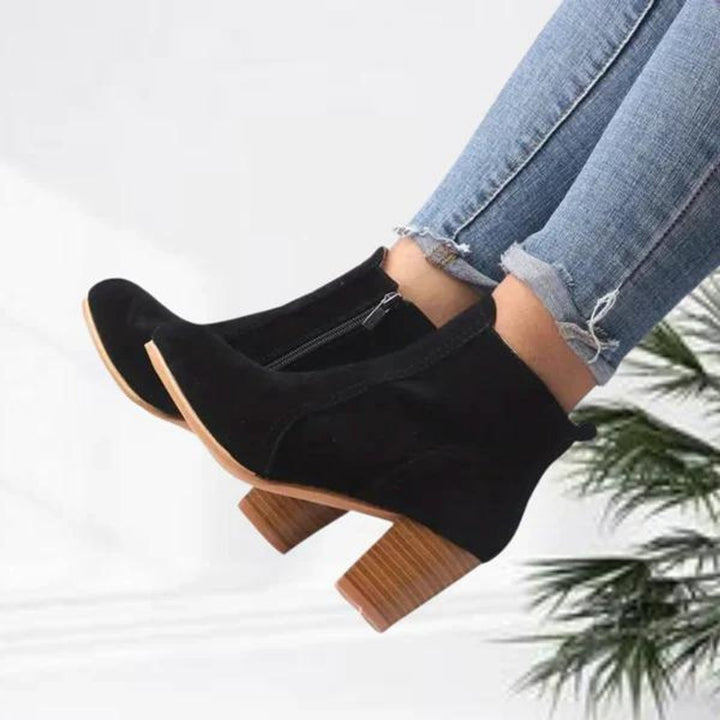 Women's Suede Block Heel Side-Zip Ankle Heeled Boots