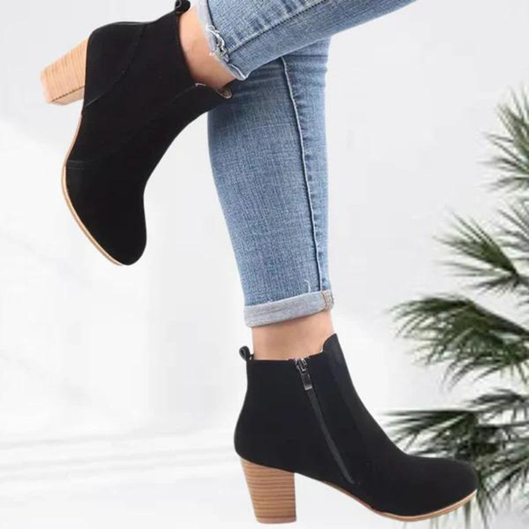 Women's Suede Block Heel Side-Zip Ankle Heeled Boots