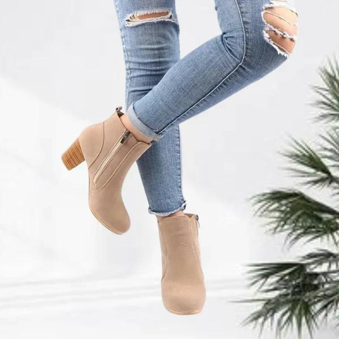 Women's Suede Block Heel Side-Zip Ankle Heeled Boots