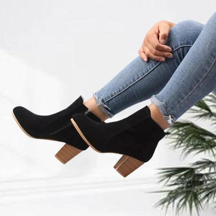Women's Suede Block Heel Side-Zip Ankle Heeled Boots