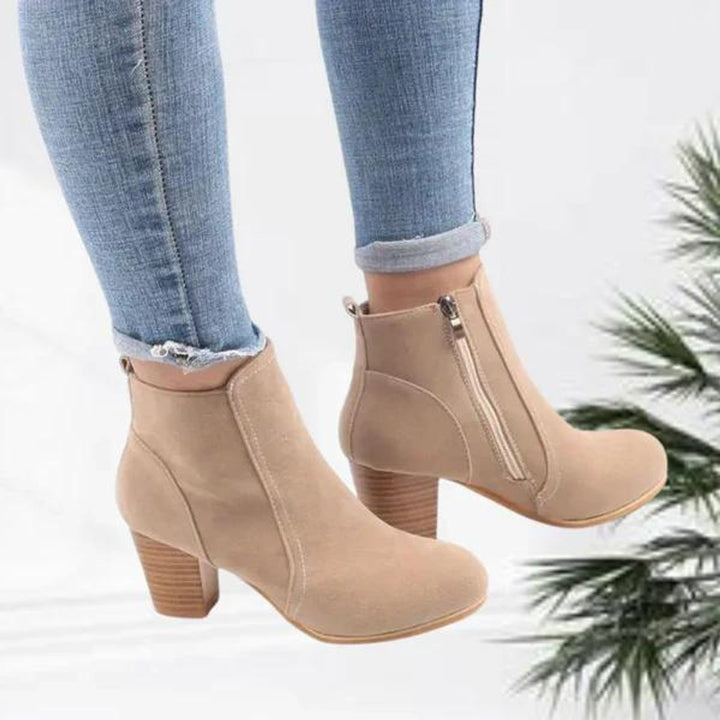 Women's Suede Block Heel Side-Zip Ankle Heeled Boots