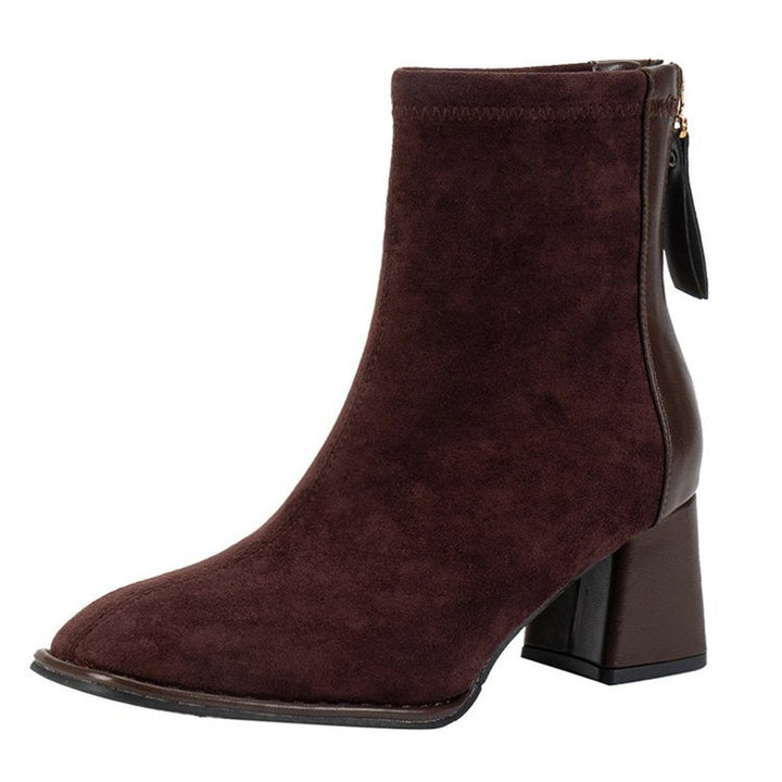 Women's Suede Block-Heel Zip-Up Ankle Heeled Boots
