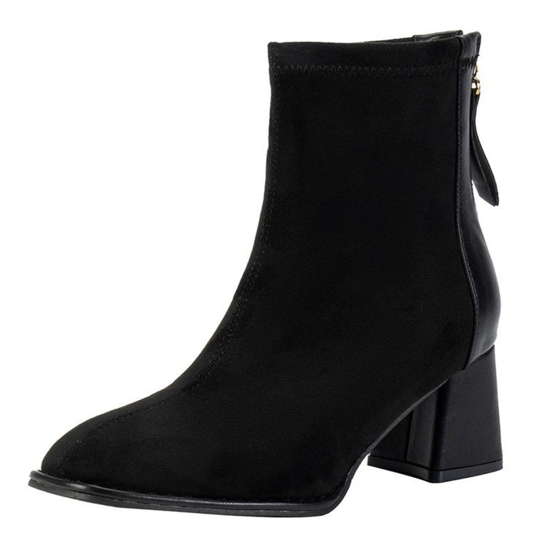 Women's Suede Block-Heel Zip-Up Ankle Heeled Boots