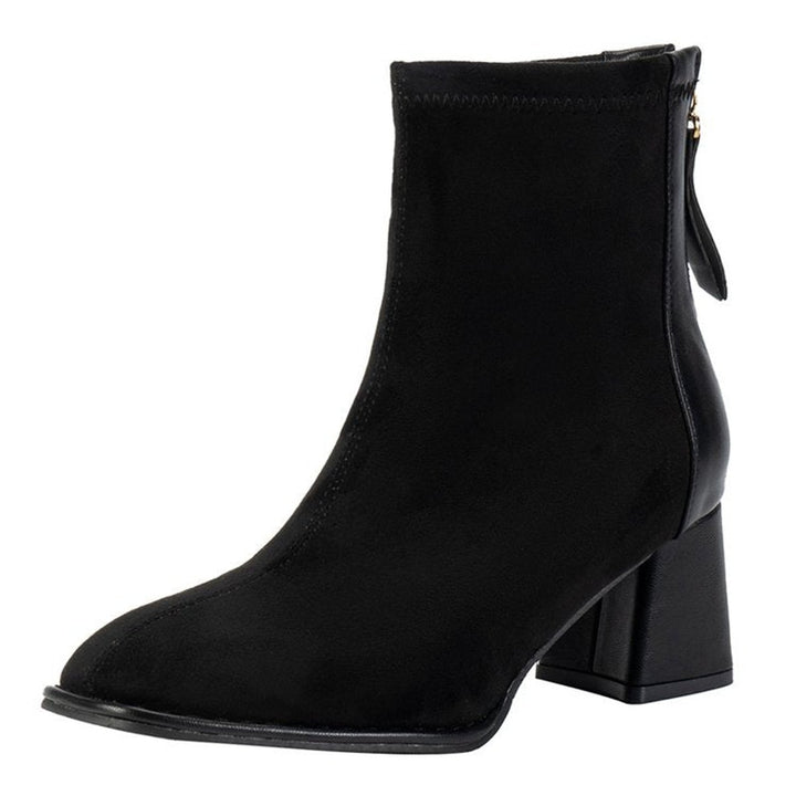 Women's Suede Block-Heel Zip-Up Ankle Heeled Boots