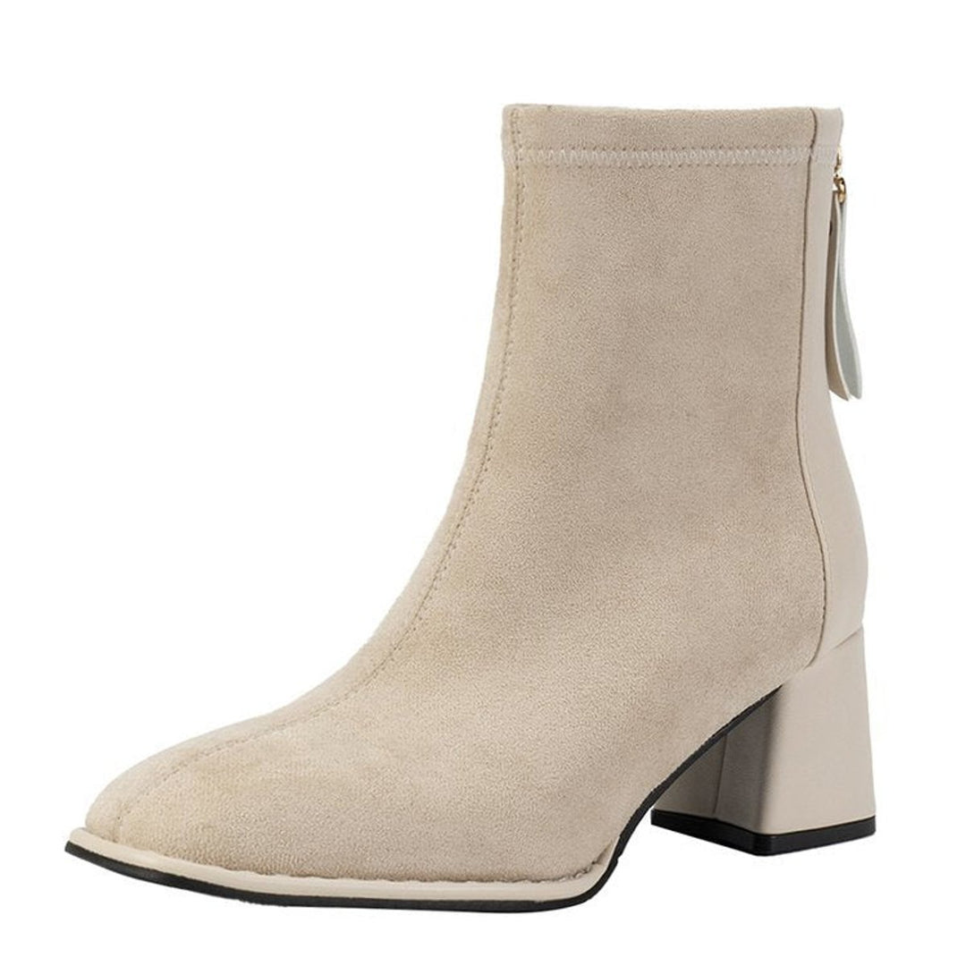 Women's Suede Block-Heel Zip-Up Ankle Heeled Boots