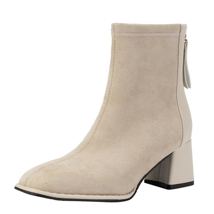 Women's Suede Block-Heel Zip-Up Ankle Heeled Boots