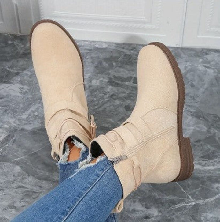 Women's Suede Buckle-Strap Lace-Up Ankle Heeled Boots