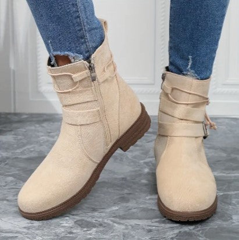 Women's Suede Buckle-Strap Lace-Up Ankle Heeled Boots
