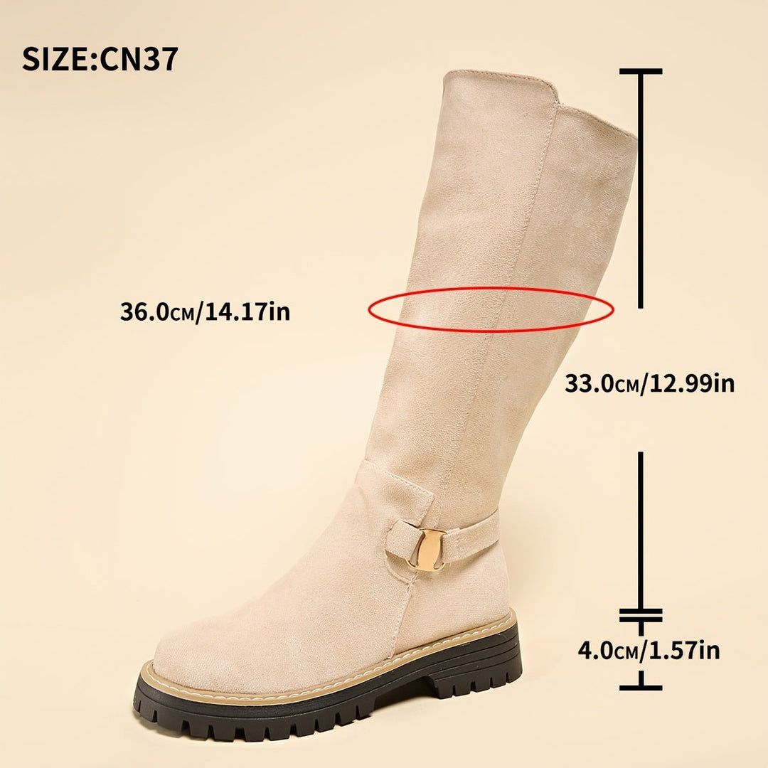 Women's Suede-Look Knee-High Boots Lug Sole Block Heel Side Zip