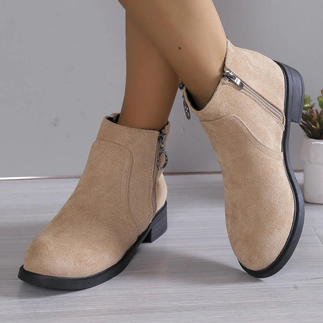 Women's Suede Side-Zip Block Ankle Heeled Boots
