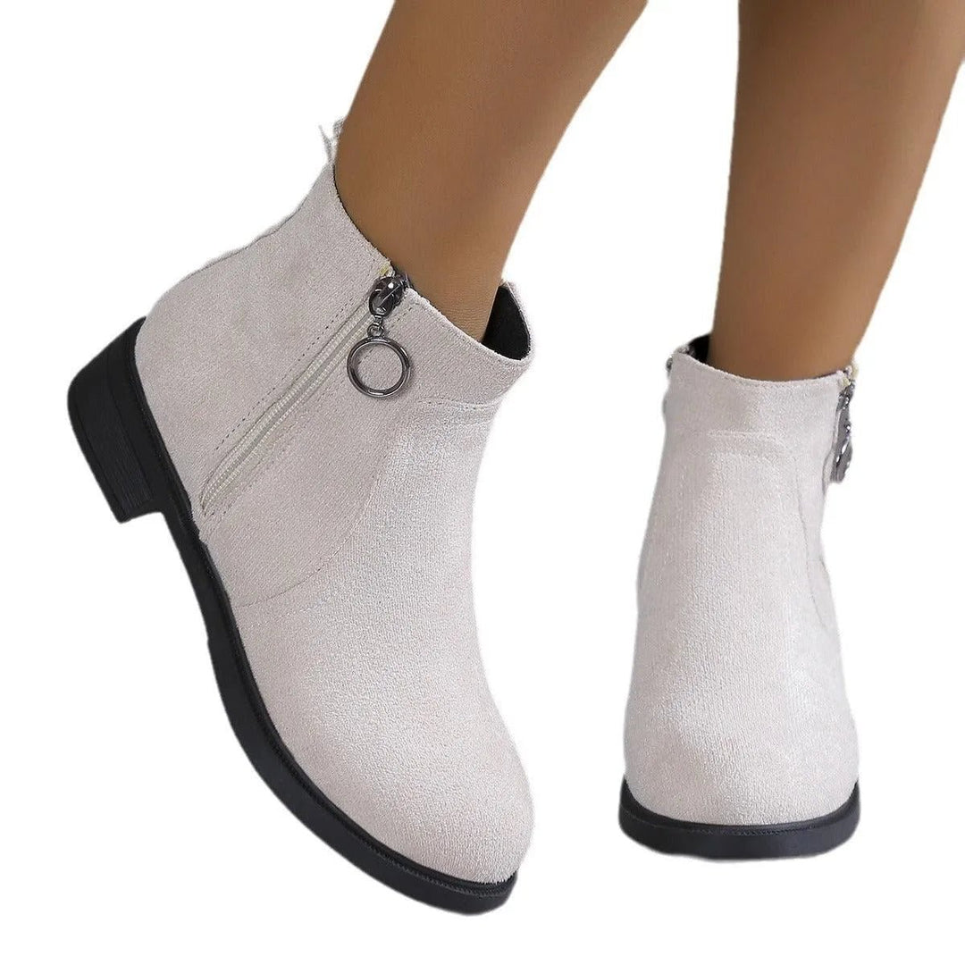 Women's Suede Side-Zip Block Ankle Heeled Boots
