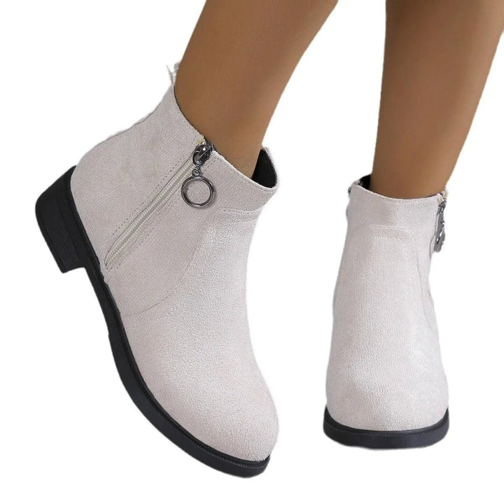 Women's Suede Side-Zip Block Ankle Heeled Boots