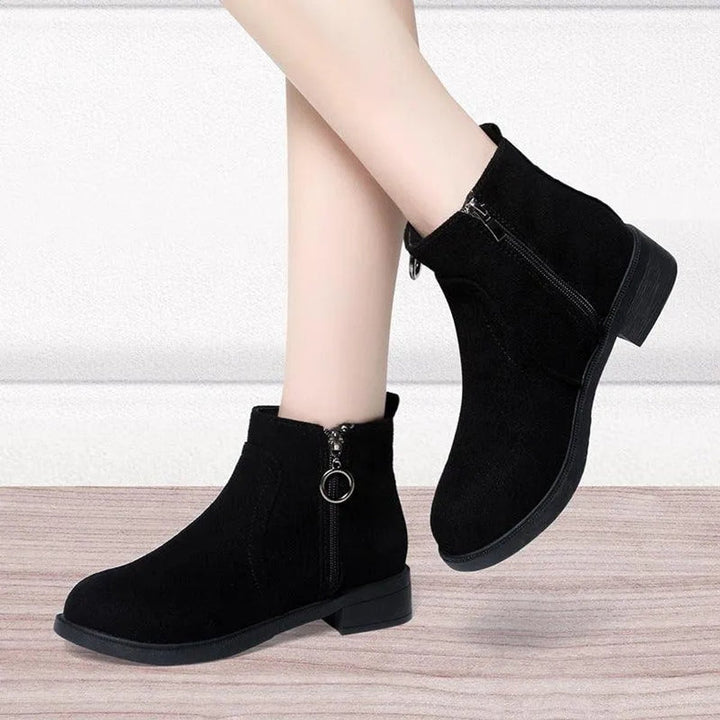 Women's Suede Side-Zip Block Ankle Heeled Boots