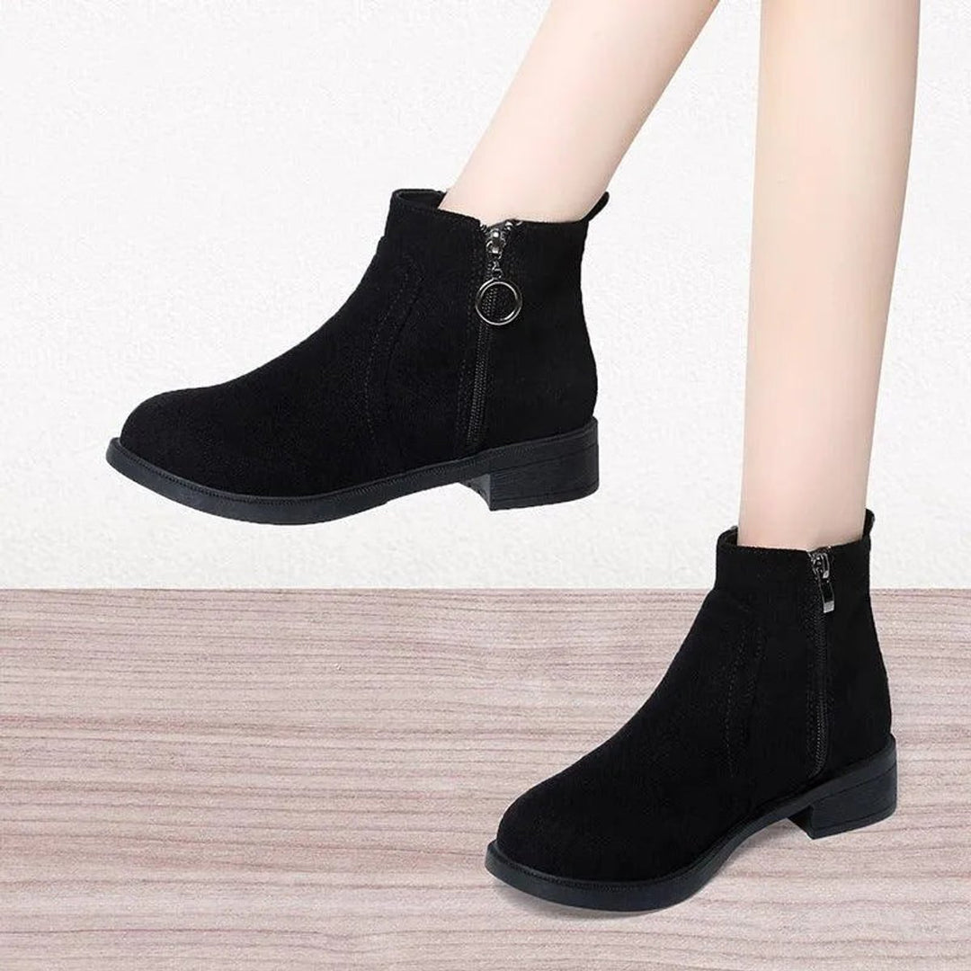 Women's Suede Side-Zip Block Ankle Heeled Boots