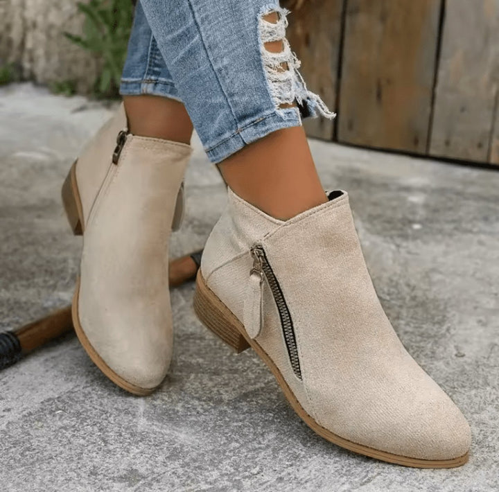 Women's Suede Side-Zip Block Ankle Heeled Boots