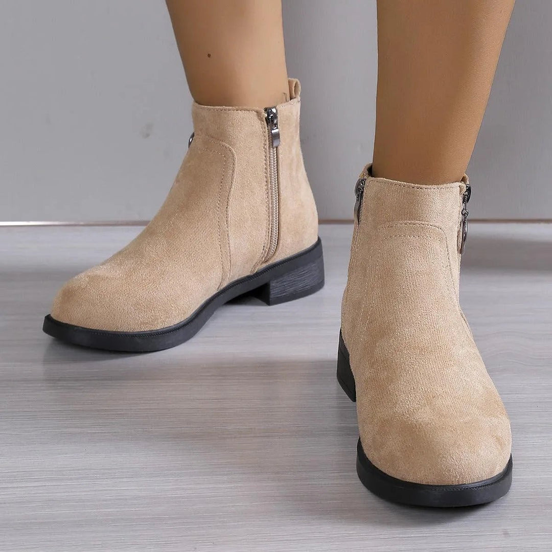 Women's Suede Side-Zip Block Ankle Heeled Boots