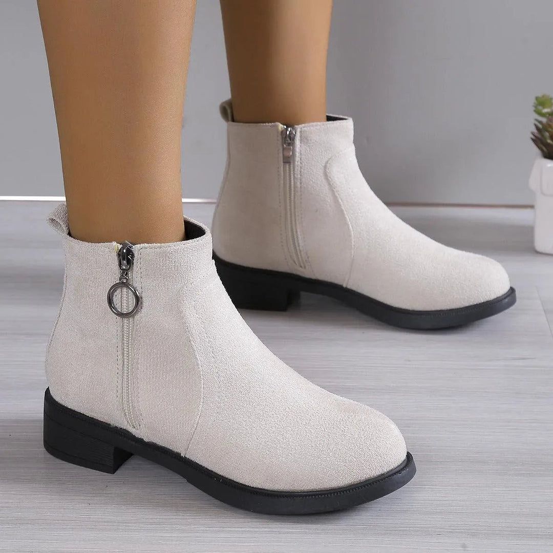 Women's Suede Side-Zip Block Ankle Heeled Boots