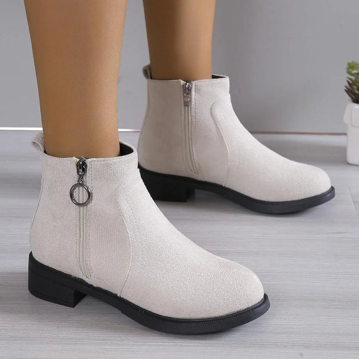 Women's Suede Side-Zip Block Ankle Heeled Boots