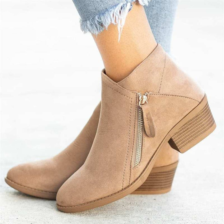 Women's Suede Side-Zip Block Heel Ankle Heeled Boots