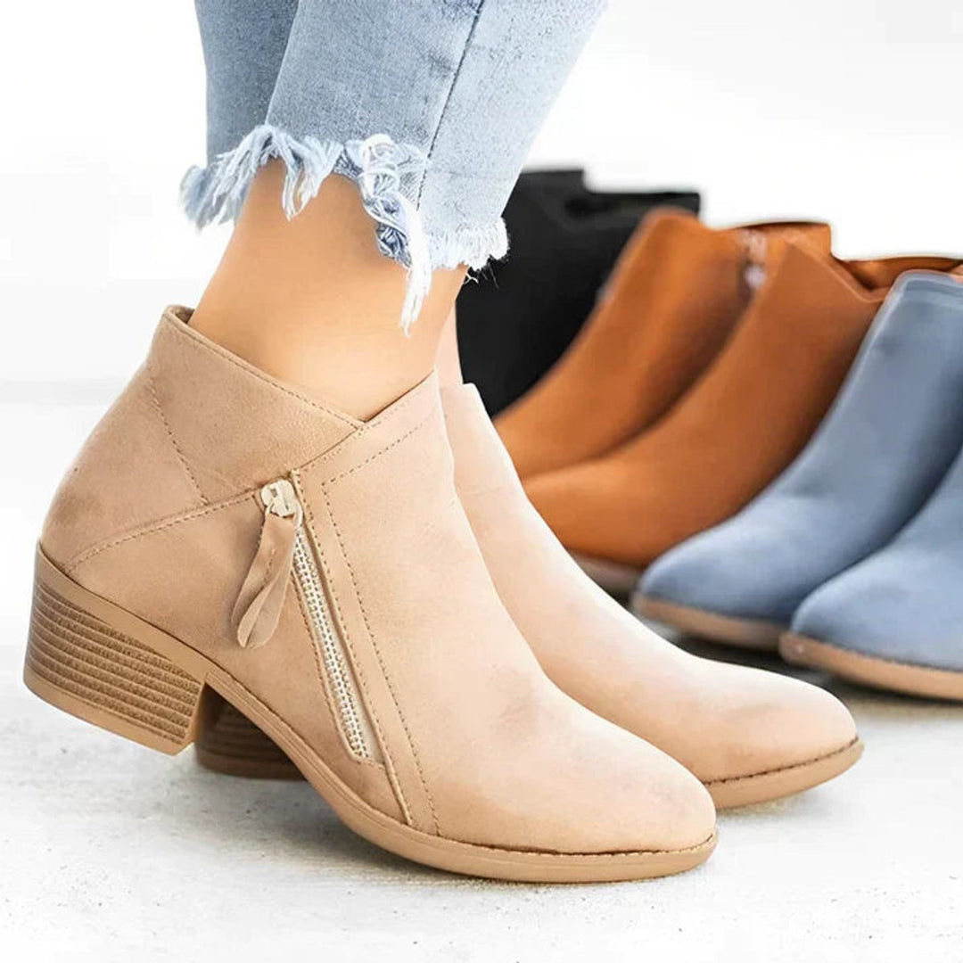 Women's Suede Side-Zip Block-Heel Ankle Heeled Boots