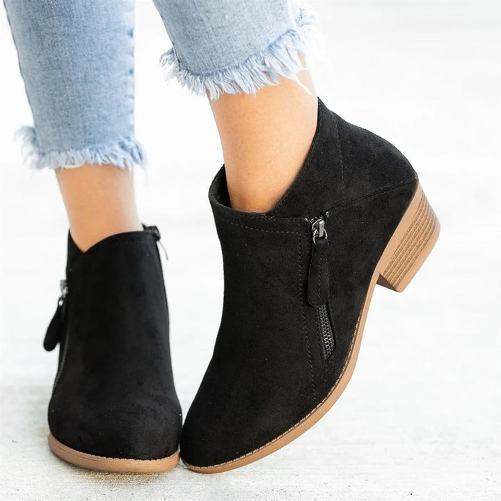 Women's Suede Side-Zip Block Heel Ankle Heeled Boots