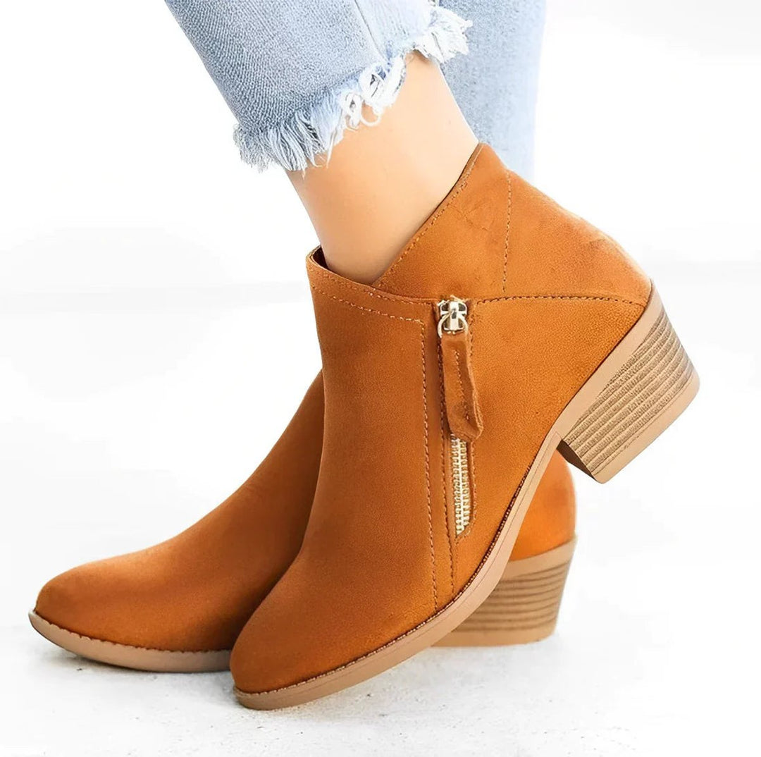 Women's Suede Side-Zip Block-Heel Ankle Heeled Boots