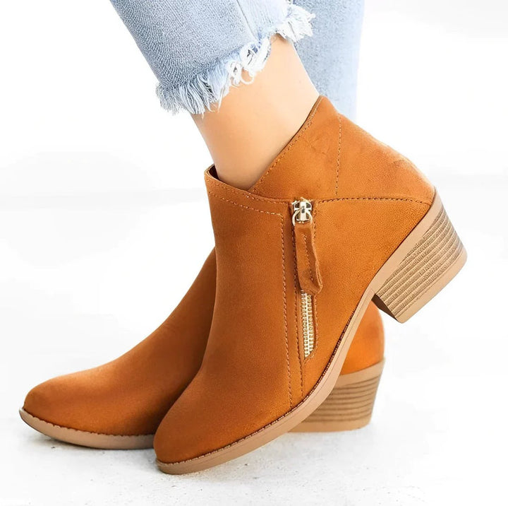 Women's Suede Side-Zip Block-Heel Ankle Heeled Boots