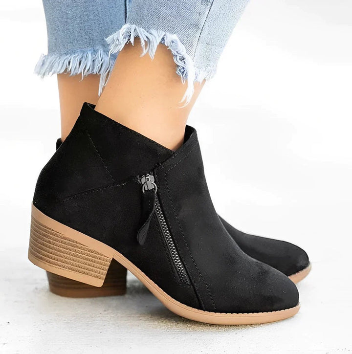 Women's Suede Side-Zip Block-Heel Ankle Heeled Boots