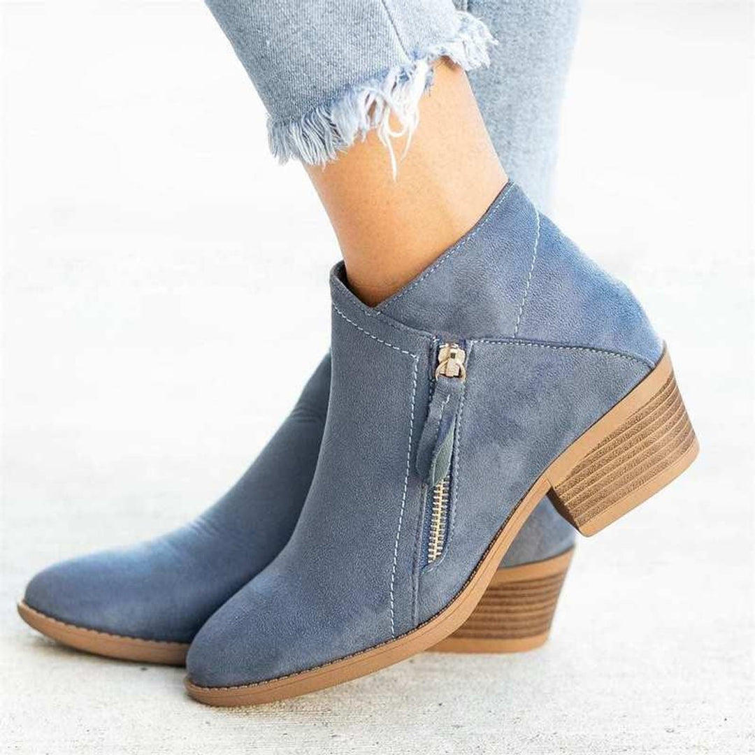 Women's Suede Side-Zip Block Heel Ankle Heeled Boots