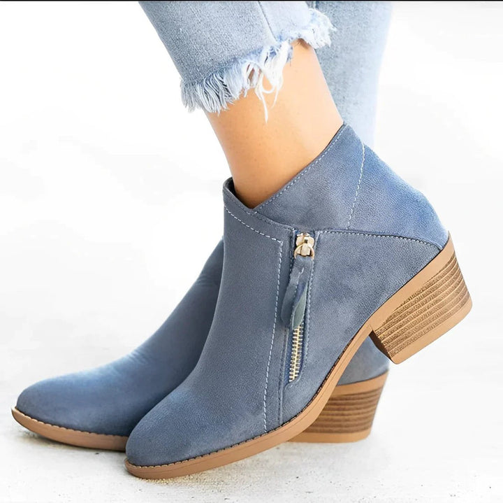 Women's Suede Side-Zip Block-Heel Ankle Heeled Boots