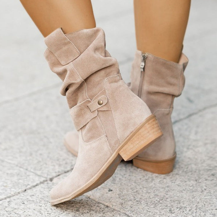 Women's Suede Slouchy Block-Heel Ankle Heeled Boots