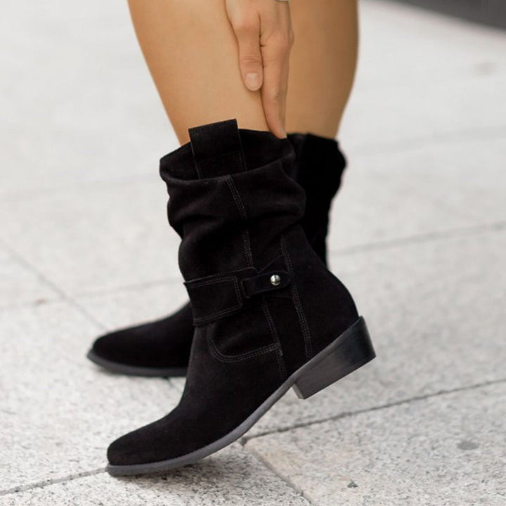 Women's Suede Slouchy Block-Heel Ankle Heeled Boots