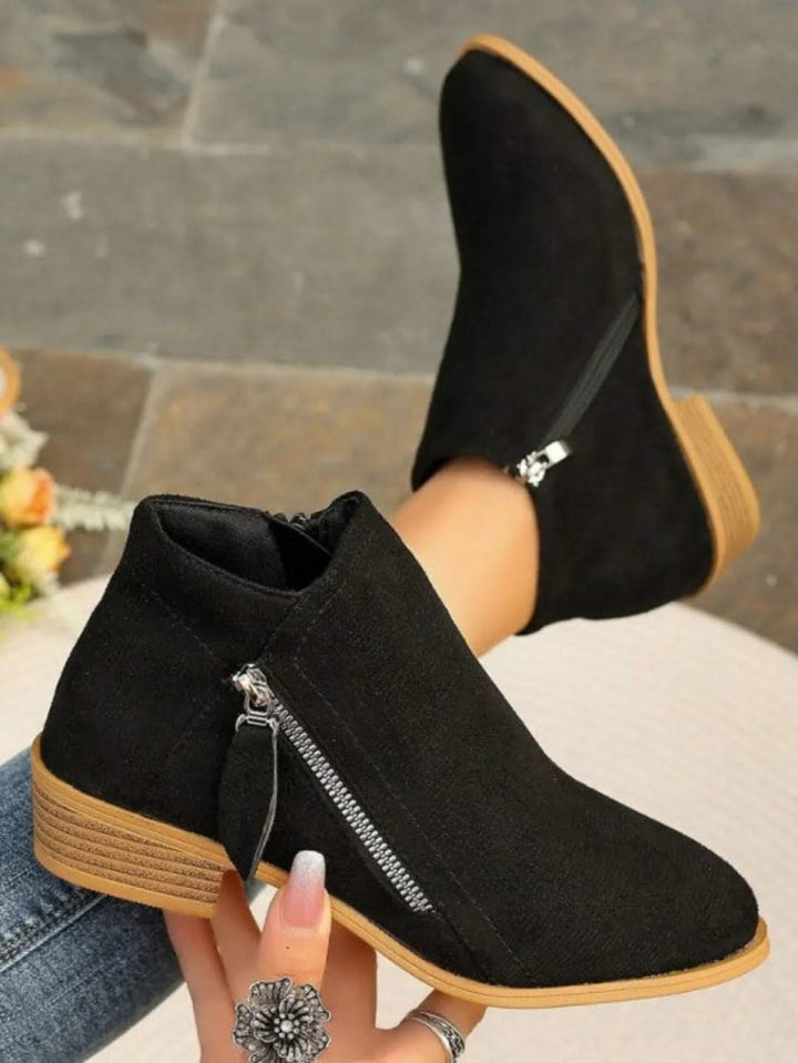 Women's Suede-Style Side-Zip Ankle Heeled Boots