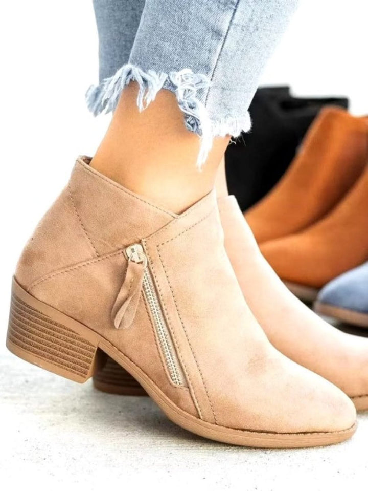 Women's Suede-Style Side-Zip Ankle Heeled Boots