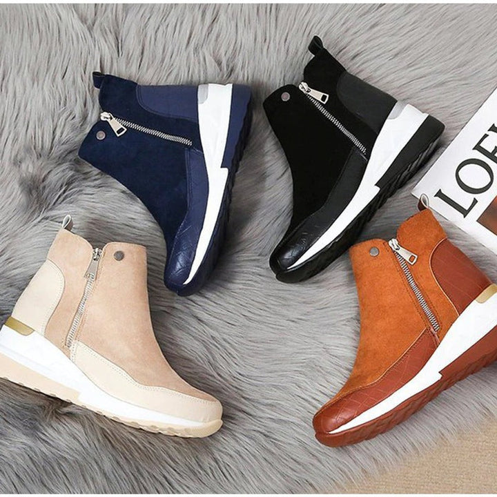 Women's Suede Wedge Zip-Up Ankle Heeled Boots