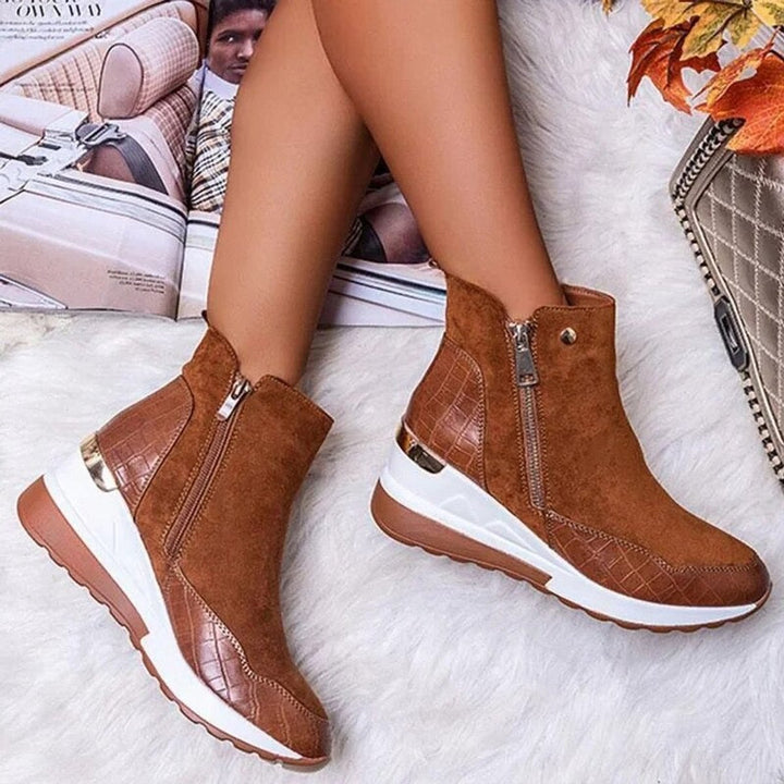 Women's Suede Wedge Zip-Up Ankle Heeled Boots