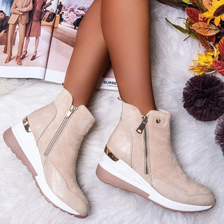 Women's Suede Wedge Zip-Up Ankle Heeled Boots