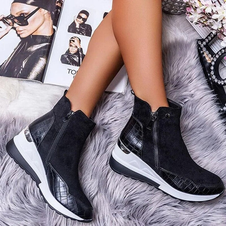 Women's Suede Wedge Zip-Up Ankle Heeled Boots