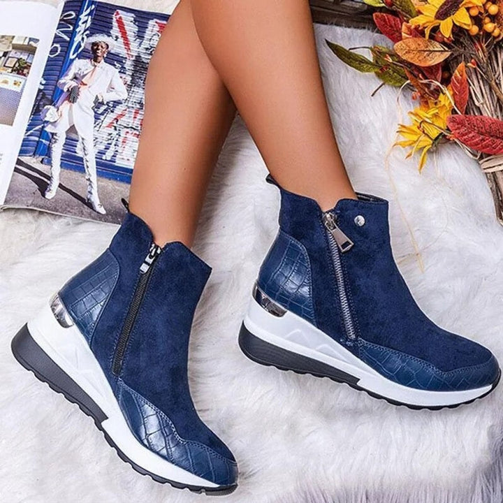 Women's Suede Wedge Zip-Up Ankle Heeled Boots