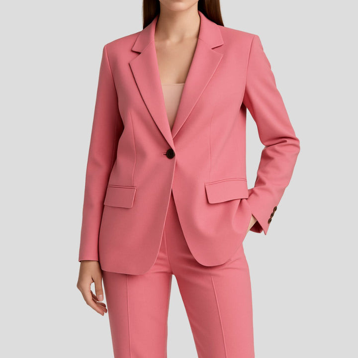 Women's Tailored Single-Button Blazer Trouser Suit Set - Pink