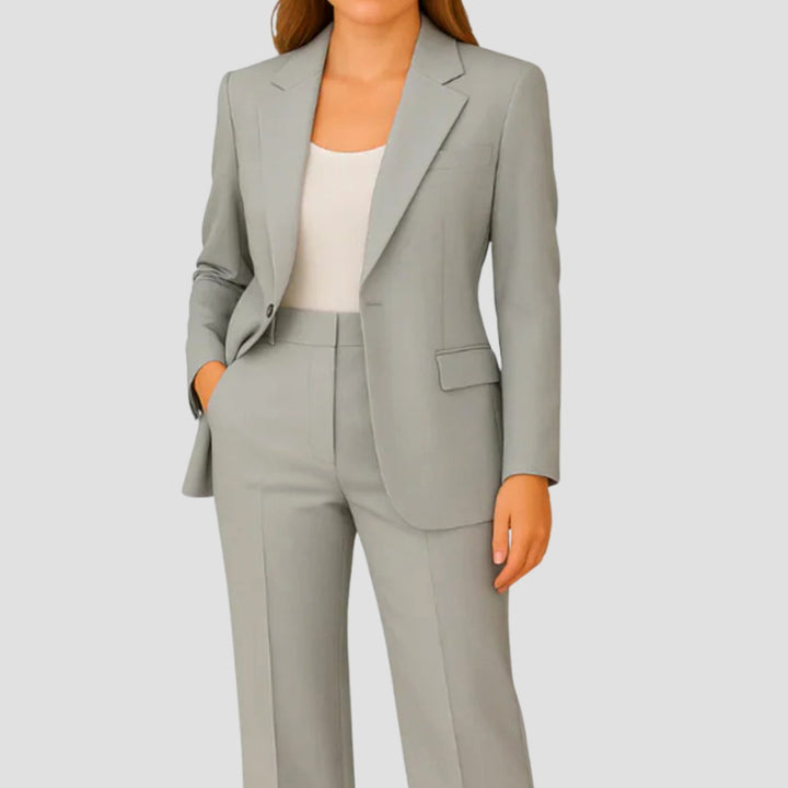 Women's Tailored Single-Button Blazer Trouser Suit Set - Grey