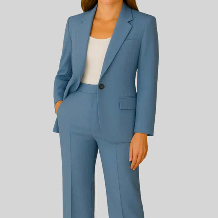 Women's Tailored Single-Button Blazer Trouser Suit Set - Blue