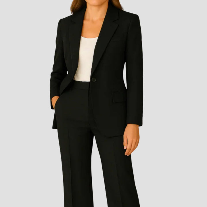 Women's Tailored Single-Button Blazer Trouser Suit Set - Black